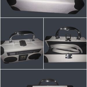 White Novelty Radio Crossbody Bag with Silver Hardware